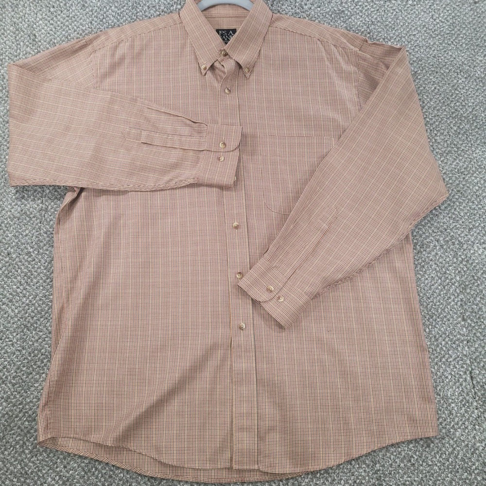 Jos A Bank Travelers Collection Mens Large Red Check Cotton Button Down Shirt